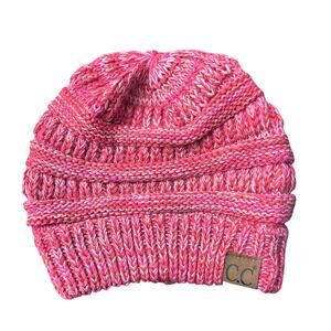 C.C Exclusives Red Pink & White Combo Classic Fit Beanie Winter Hat - One Size